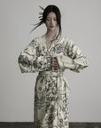 DOINDULGE Engraved Botanical Wrap Maxi Dress