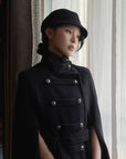 Hydrae Military Inspired Wool Cape Coat With Double Breasted Button Detailing