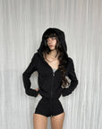 WARDEN EDGE Sculpted Zip-Up Hooded Jacket & Shorts Set