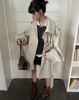 WARDEN EDGE Oversized High-Neck Balloon Sleeve Belted Trench Coat
