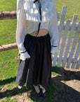 Rase le sol Ruffled High-Neck Ribbon Cropped Blouse