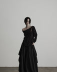 DOINDULGE Irregular Neckline Knit Long Sleeve Top
