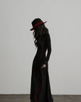DOINDULGE High Neck Contrast Stitch Knit Maxi Dress
