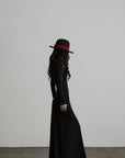 DOINDULGE High Neck Contrast Stitch Knit Maxi Dress