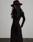 DOINDULGE High Neck Contrast Stitch Knit Maxi Dress