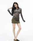 IAMXIAA Layered Sheer Ribbed Knit Cardigan