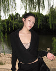 Hydrae Deep V Wrap Tie-Waist Soft Knit Cardigan