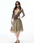 IAMXIAA Structured Waist Crinkle Midi Skirt