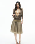 IAMXIAA Structured Waist Crinkle Midi Skirt