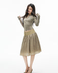 IAMXIAA Structured Waist Crinkle Midi Skirt