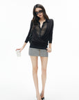 IAMXIAA Plaid Layered Draped Long Sleeve Top