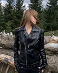 Rase le sol Sculpted-Waist Leather-Look Biker Jacket