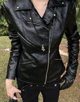 Rase le sol Sculpted-Waist Leather-Look Biker Jacket