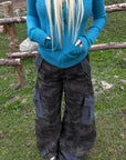 Rase le sol Washed Camo Barrel-Leg Cargo Pants