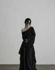 DOINDULGE Irregular Neckline Knit Long Sleeve Top