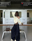 WARDEN EDGE Pleated Wide-Leg Denim Pants with Side Tie