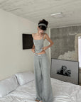 WARDEN EDGE Layered Waistband Wide-Leg Knit Pants