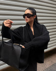 ROVENTE Oversized Ribbed Shawl Collar Balloon Sleeve Cardigan