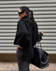 ROVENTE Oversized Ribbed Shawl Collar Balloon Sleeve Cardigan