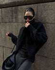 ROVENTE Oversized Ribbed Shawl Collar Balloon Sleeve Cardigan