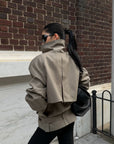 ROVENTE Double-Breasted High Stand Collar Belted Short Trench Jacket