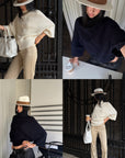 ROVENTE Cable-Knit Wool Turtleneck Relaxed Wide-Sleeve Sweater