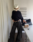 ROVENTE Low-Rise Black Wide-Leg Floor-Length Relaxed Denim Jeans