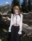 Rase le sol Ruffled High-Neck Ribbon Cropped Blouse