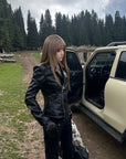 Rase le sol Sculpted-Waist Leather-Look Biker Jacket