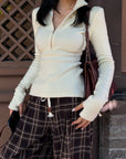 Hydrae Fitted Half-Zip Knit Top with Thumbholes