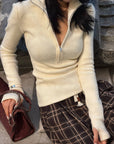 Hydrae Fitted Half-Zip Knit Top with Thumbholes