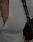 Hydrae Fitted Half-Zip Knit Top with Thumbholes