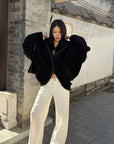 Hydrae Oversized Hooded Teddy Jacket with Curved Hem