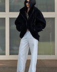 Hydrae Oversized Hooded Teddy Jacket with Curved Hem