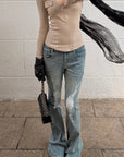 Rase le sol Distressed Low-Rise Flared Denim Pants