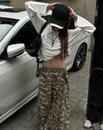 Rase le sol Camouflage Wide Leg Cargo Pants with Buttoned Hems