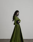 DOINDULGE Robe longue à manches bouffantes, taille corset et col en V