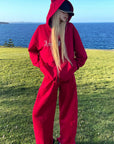 Rase le sol Rhinestone Gothic Zip-Up Hoodie & Wide-Leg Pants Set
