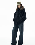 IAMXIAA Fur Collar Oversized Double-Breasted Short Coat