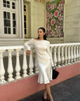 ROVENTE Lace-Trim Satin Fishtail Midi Skirt