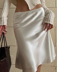 ROVENTE Lace-Trim Satin Fishtail Midi Skirt