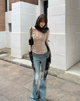 Rase le sol Distressed Low-Rise Flared Denim Pants