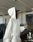 WARDEN EDGE Cable Knit Hooded Sweater and Shorts Set