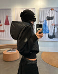 WARDEN EDGE Black Hooded Puffer Jacket with Knit Sleeves