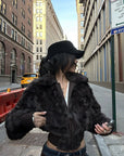 WARDEN EDGE High-Collar Cropped Faux Fur Bomber Jacket