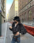 WARDEN EDGE High-Collar Cropped Faux Fur Bomber Jacket