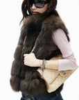 IAMXIAA Chocolate Brown Oversized Collar Fox Fur Sleeveless Vest