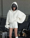 WARDEN EDGE Cable Knit Hooded Sweater and Shorts Set