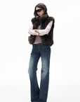 IAMXIAA Chocolate Brown Oversized Collar Fox Fur Sleeveless Vest