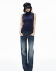 IAMXIAA Low-Rise Vintage Washed Wide-Leg Flared Jeans